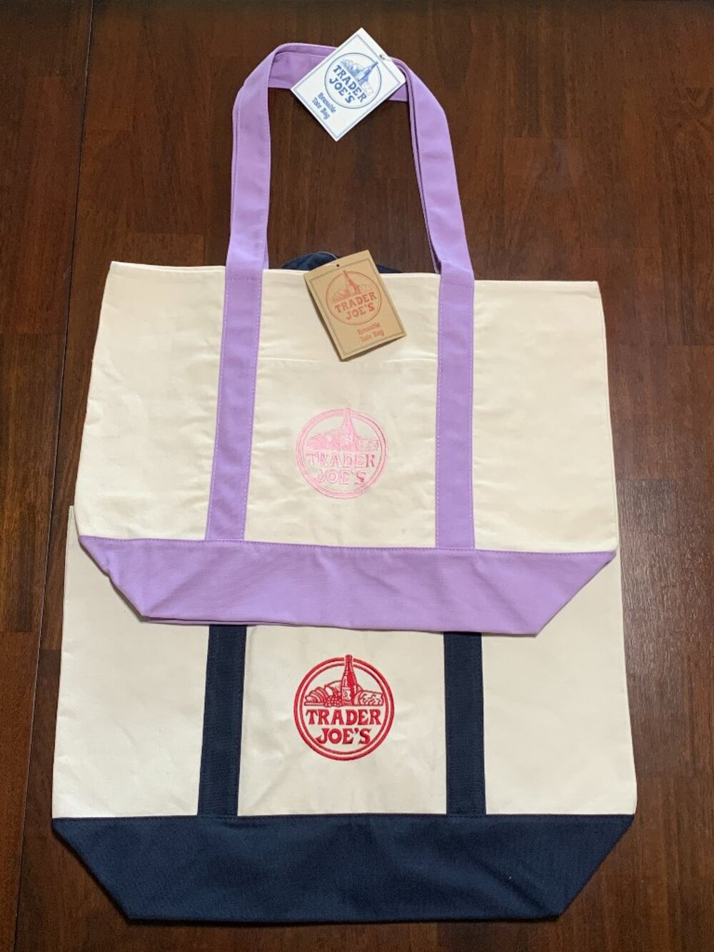 Trader Joe's Large Canvas Tote Bag Set of Two NWT